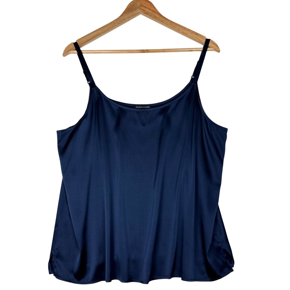 Eileen Fisher Cami Tank Top Minimalist Women Large Navy Blue Goth Romantic